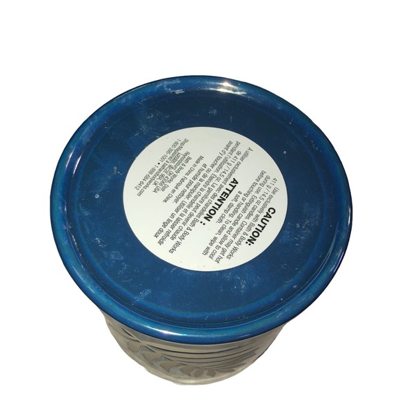 Blue Irridescent Ceramic Bath & Body Candle Holder w/Palm Frond Textured Feel - Picture 4 of 5